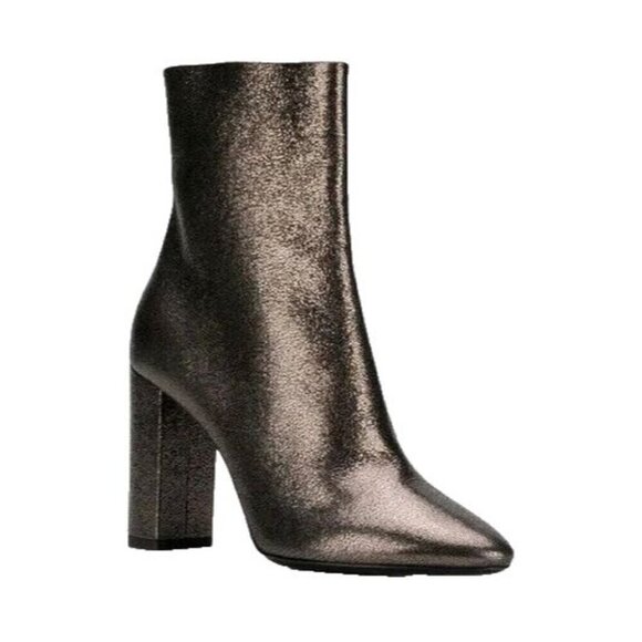 Saint Laurent Lou Ankle Boot 36 6 Metallic Leather Gun Metal New - Picture 13 of 15